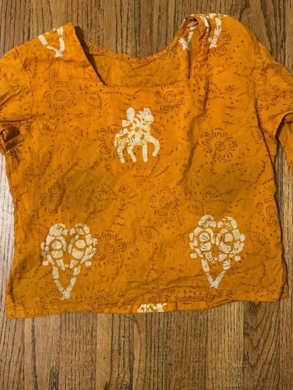 Reformation Orange and Yellow Square-Neck Blouse Size S